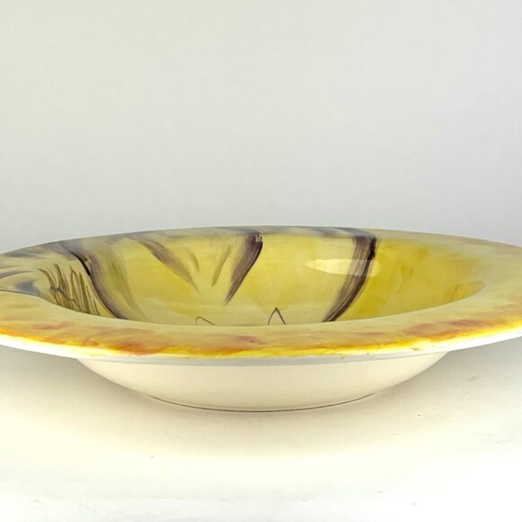 Large 16" Italian Pottery Barn Sappelle Yellow Bowl - Hand-Painted Eggplant - Picture 5 of 13